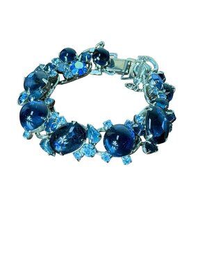 1950s Weiss rhinestone cabochons and crystal sapphire blue bracelet